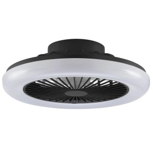 Schwarze LED-Deckenleuchte Montero mit Ventilator, Ø 42cm. Moderne Deckenlampe mit einstellbarer Lichtfarbe.