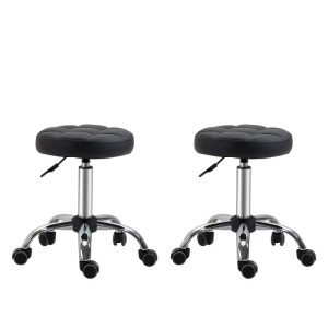 HOMCOM Salon Hocker Kunstleder Schaumstoff Schwarz 35,5 x 63H cm