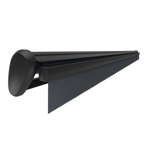 Halbkassette Reno Markise, 4x3 m, Anthrazit, mit Schutzdach für Tuch und Motor.