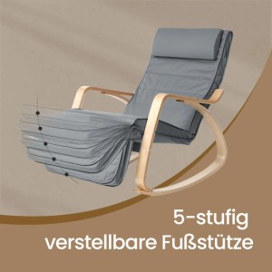 Grauer Songmics Schaukelsessel Teou mit 5-fach verstellbarer Fußstütze.