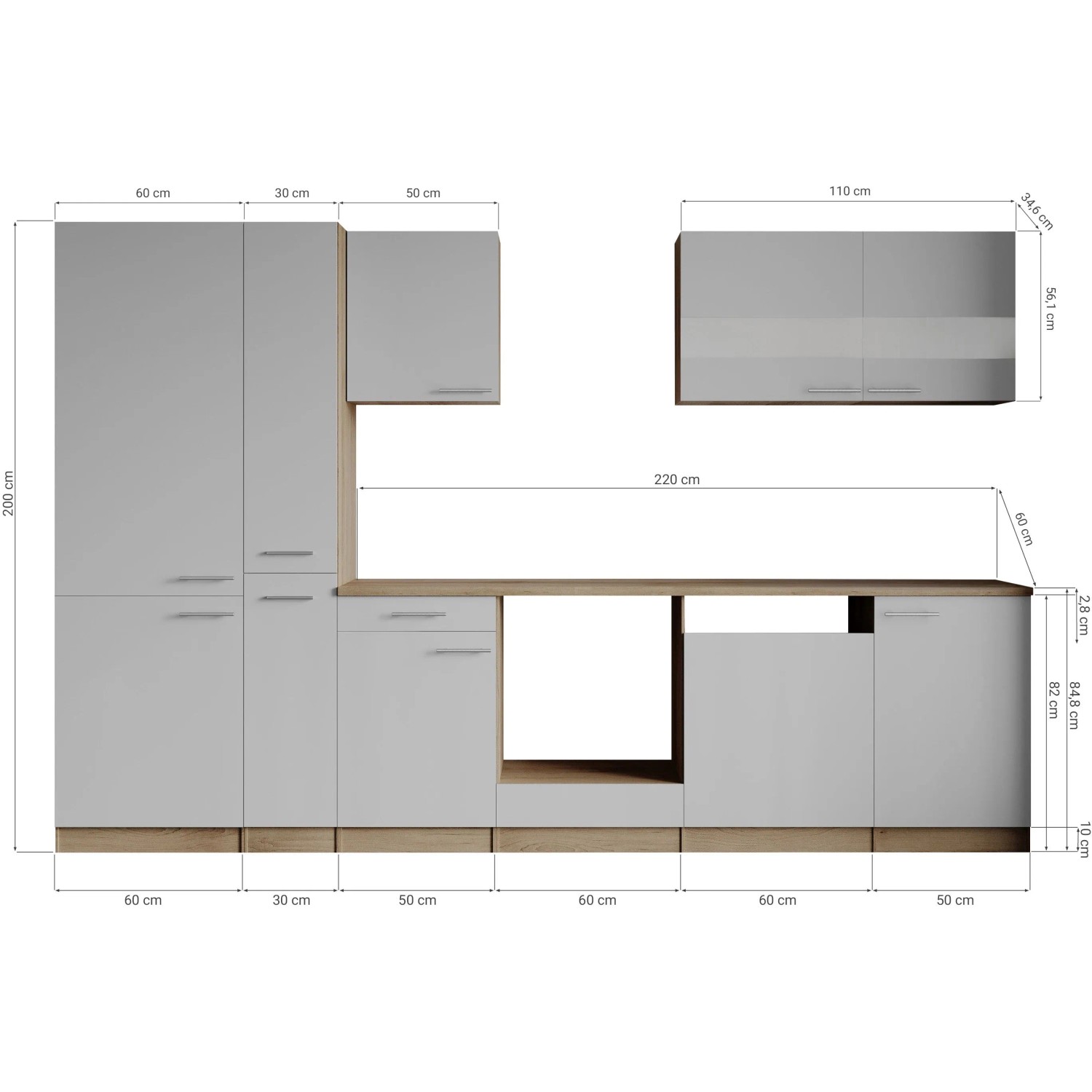 Respekta Küchenzeile Merle 310 cm Grau ohne E-Geräte_6