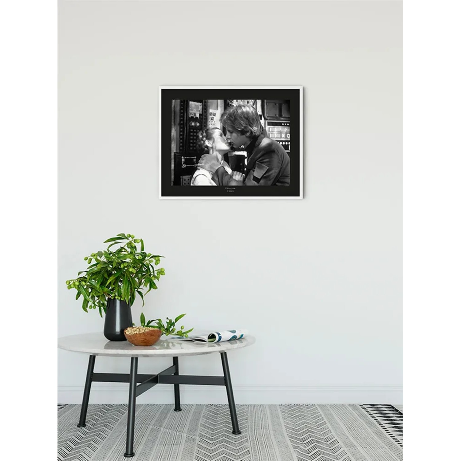 Komar Wandbild Star Wars Zitat (50x40 cm) mit Leia und Luke in Schwarzweiß.