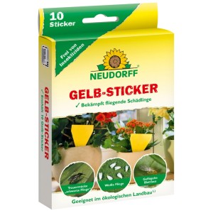 Neudorff Gelb-Sticker, 10 insektizidfreie Leimfallen für Zimmerpflanzen. Bekämpft Trauermücken, Weiße Fliegen, Blattläuse.