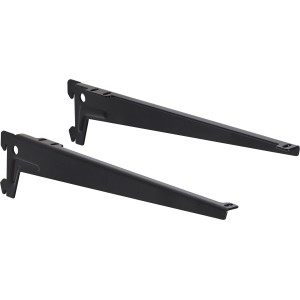 Zwei schwarze Einloch-Winkelträger (33 cm) für Wandregale.