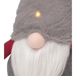 Grauer OBI Weihnachtswichtel, 55 cm, mit weißem Bart, heller Nase und leuchtender LED im flauschigen Hut. Weihnachtsdeko.