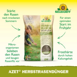 Neudorff Azet Herbst-Rasendünger, 10 kg Sack für einen widerstandsfähigen Rasen im Winter.