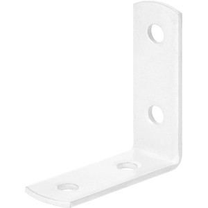 Weißer Stuhlwinkel, pulverbeschichtet, 40x40x14 mm, für Holzkonstruktionen.