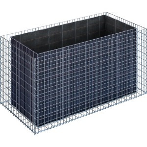 Eckiges Gabiona Gabionen-Hochbeet, 100x200x100 cm, Maschenweite 5x10 cm, Wandstärke 10 cm.