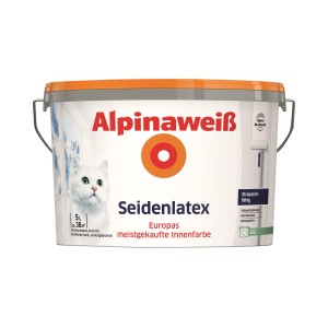 Eimer Alpinaweiß Seidenlatex, 5 Liter, seidenglänzend, Innenfarbe.