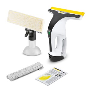 Kärcher Akku-Fensterreiniger WV 6 Plus P Set mit Sprühflasche, Wischbezügen und Reiniger.