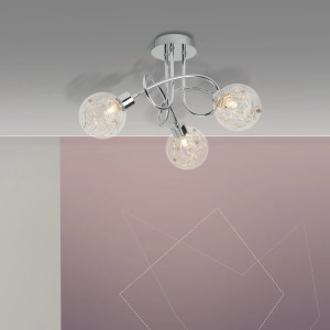 Moderne, 3-flammige Deckenleuchte Joya in Chrom mit dekorativen Glaskugeln für den Innenbereich.