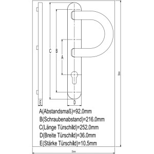 Technische Zeichnung: JM Meeth Schutzbeschlag Weiß Nr. 325 für Haus- und Nebeneingangstüren mit Maßen.