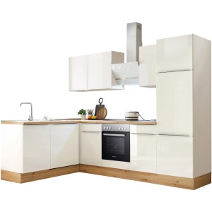 Respekta Winkelküche Marleen 280 cm in Artisan-Eiche und Weiß mit E-Geräten.