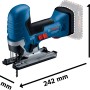 Bosch Professional Akku-Stichsäge GST 18 V-125 S in L-Boxx mit Maßangaben.