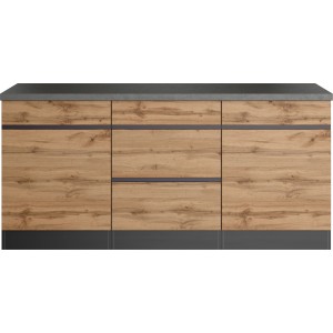Held Möbel Küchenunterschrank Turin, 180 cm, Wotaneiche/Graphit, mit Schubladen und Türen.