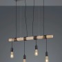 Schwarze, matte 4-flammige Deckenlampe Brody mit Holzstab und E27 Fassungen.