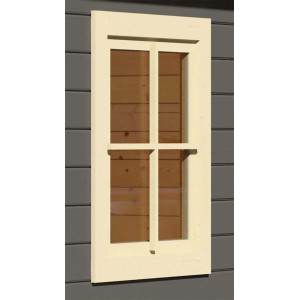 Karibu Fenster, elfenbeinweiß, für 38 mm Gartenhaus, mit D/K-Beschlag.