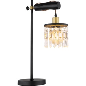 Globo Tischlampe Comma in Schwarz-Gold mit Kristallen, höhenverstellbar.