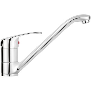 Chromfarbene baliv Niederdruck-Küchenarmatur KI-5090 N mit hohem, schwenkbarem Auslauf.