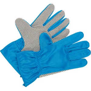 Blaue Nylon Gartenhandschuhe, Größe 9, ungefüttert mit Punktmuster für Gartenarbeit.