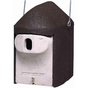 Schwegler Nisthöhle aus Holzbeton, weiß und anthrazit, zum Aufhängen.