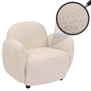 Cremefarbener MCW Sessel P33 Loungesessel mit Chenille-Bezug und abgerundetem Design.