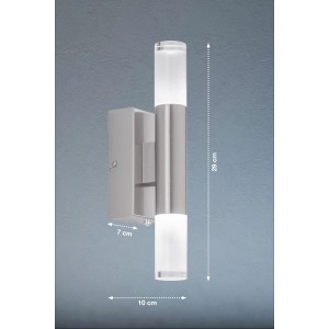 Moderne LED-Wandleuchte Nyra von Fischer & Honsel, nickelfarben matt, 29 cm hoch, dimmbar.