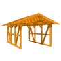 Skan Holz Carport Schwarzwald Eiche, Fachwerk-Bauweise mit Satteldach und Dachlattung.
