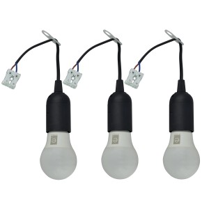 3er-Pack E2 Elektro Baustellenfassung mit E27-Glühbirne und Anschlussleitung.