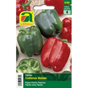 Austrosaat Paprika California Wonder Saatgut mit grünen und roten Paprika.