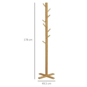 Natürlicher Bambus Garderobenständer mit 8 Haken und stabilem Kreuzfuß, 178 cm hoch.