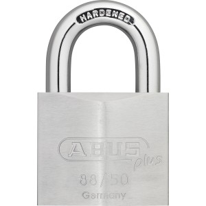 Abus Vorhangschloss 88/50, verchromt, mit gehärtetem Bügel für hohe Sicherheit.