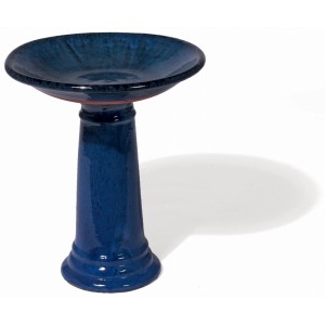 Blaue Kirschke Vogeltränke aus Steingut, Ø 35 cm, für Gartendekoration.