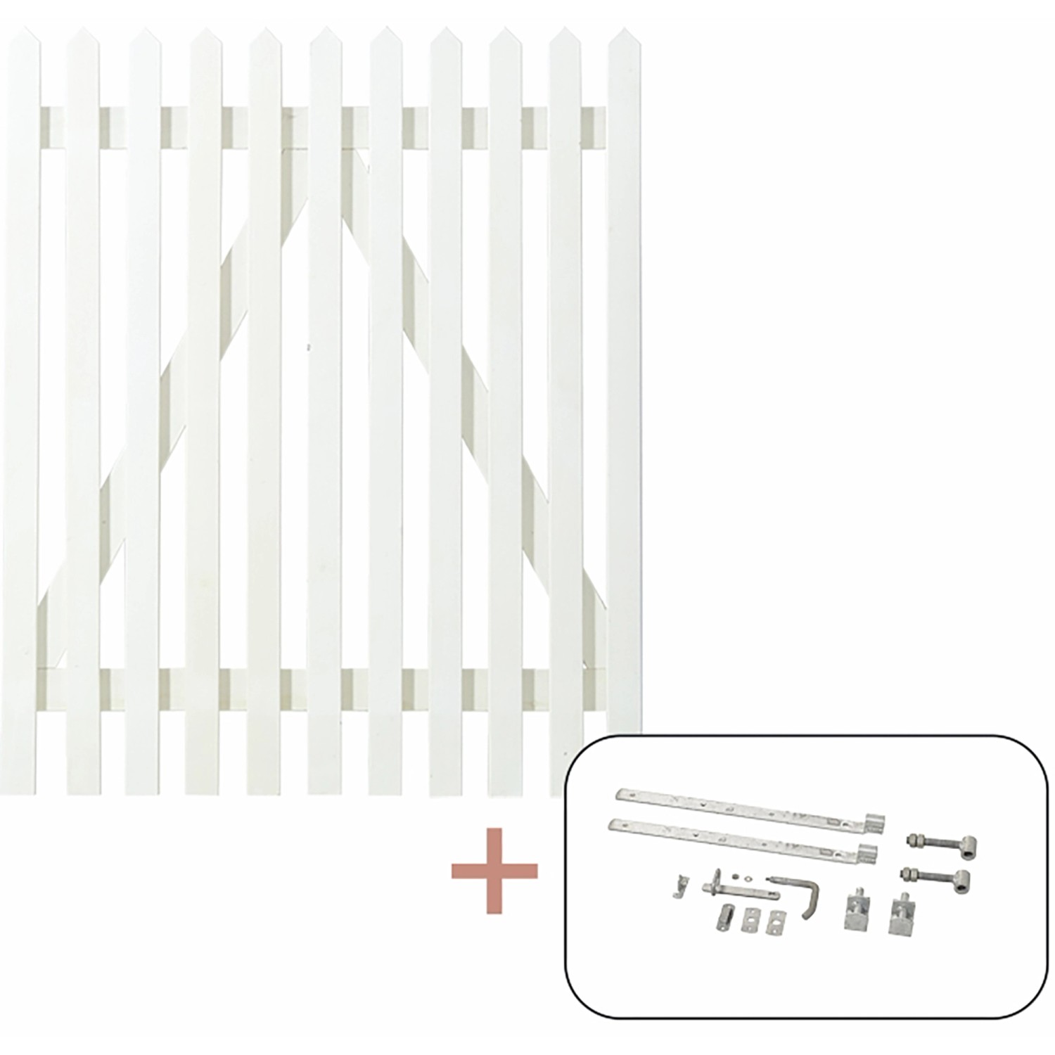 Weißes Nadelholz Gartentor Skagen Lux, 100x120 cm, mit Beschlägen für die Selbstmontage.