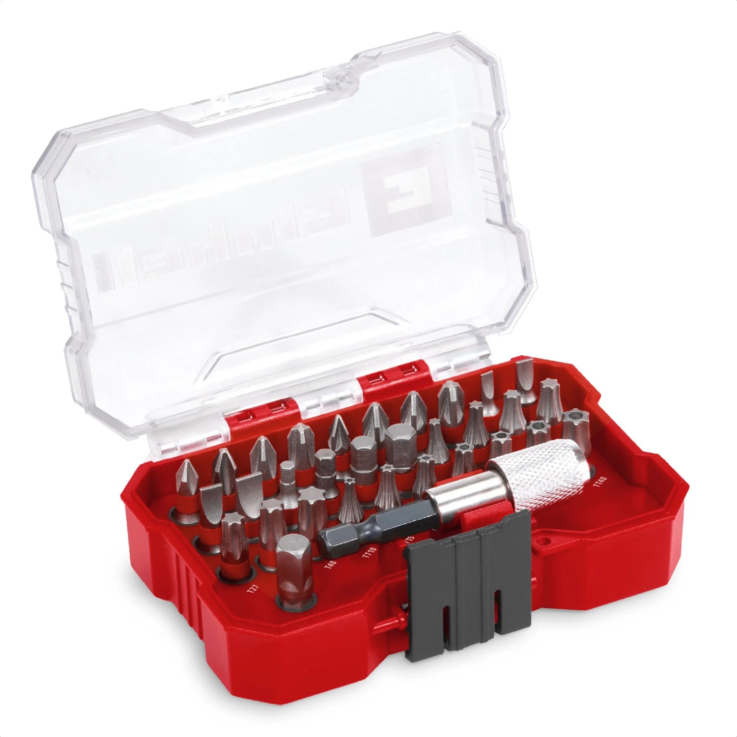 Einhell Bit-Set XS-Case, 30-teilig, mit verschiedenen Schraubenzieher-Bits in roter Aufbewahrungsbox.