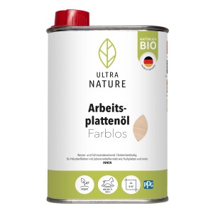 Ultra Nature BIO Arbeitsplattenöl, farblos, 0,25 l Dose. Holzöl für Küchenarbeitsplatten und Möbel.