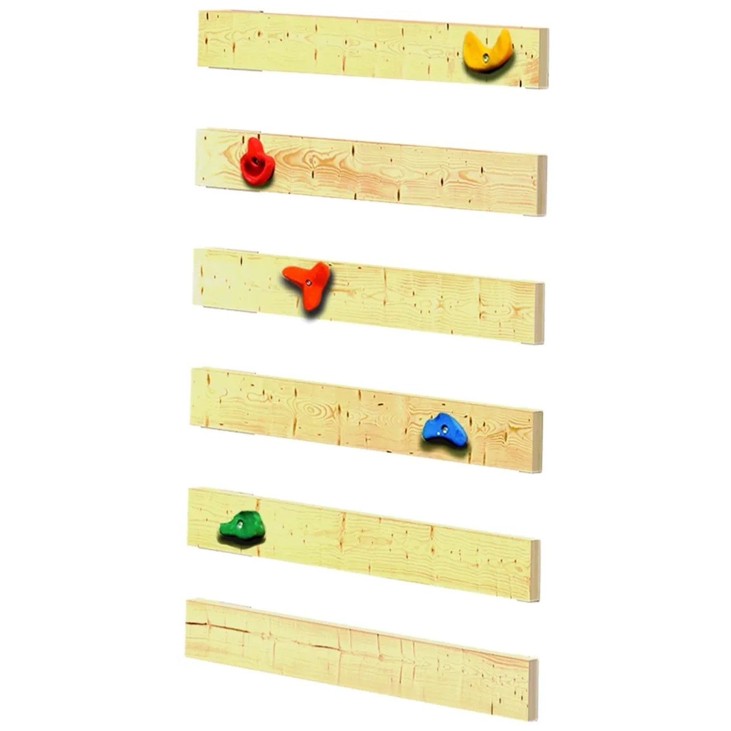 Karibu Kletterwand für Spielturm Lotti mit bunten Klettergriffen.