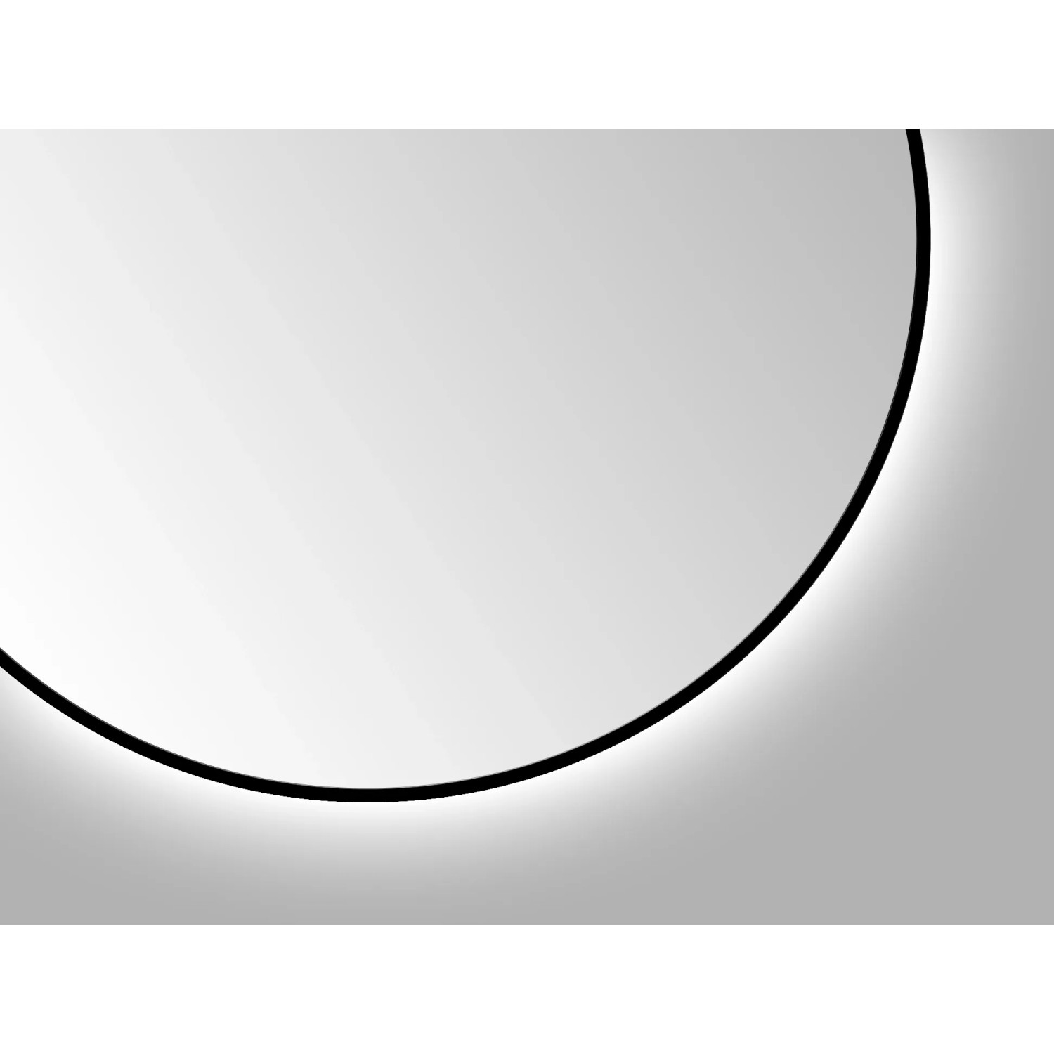 Runder DSK Design LED-Lichtspiegel Silver Globo, Ø 120 cm, mit schwarzem Rahmen.