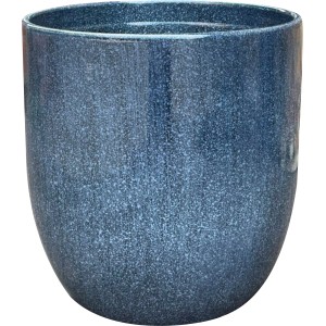 Blauer Keramik Übertopf mit Glasurimitat, Ø 14 cm, für Zimmerpflanzen.
