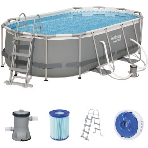 Bestway Stahlrahmenpool-Set Power Steel, oval, 427x250x100 cm, mit Leiter und Filterpumpe.