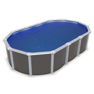 Blaue Chemoform Pool Solarplane Robust Oval, 800x400 cm, auf Pool gespannt.