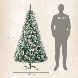 HOMCOM künstlicher Weihnachtsbaum 180cm mit Kunstschnee, Zapfen und 800 Astspitzen. Für festliche Dekoration.