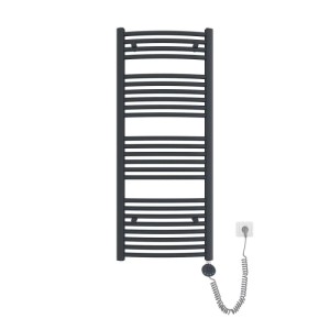 Emke elektrischer Badheizkörper, 120x50cm, 500W, anthrazit, gebogen, mit Thermostat und Stecker.