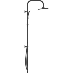 Schwarzes, mattes Schütte Duschsystem Mallorca mit Kopf- und Handbrause ohne Armatur.