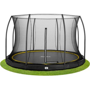 Schwarzes Salta Comfort Edition Bodentrampolin ø 366 cm mit Sicherheitsnetz.