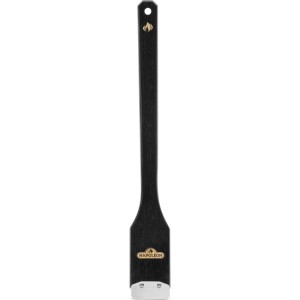 Schwarze Napoleon Holz-Grillbürste Essential, 40 cm, mit Edelstahlborsten und Schaber zur Grillreinigung.