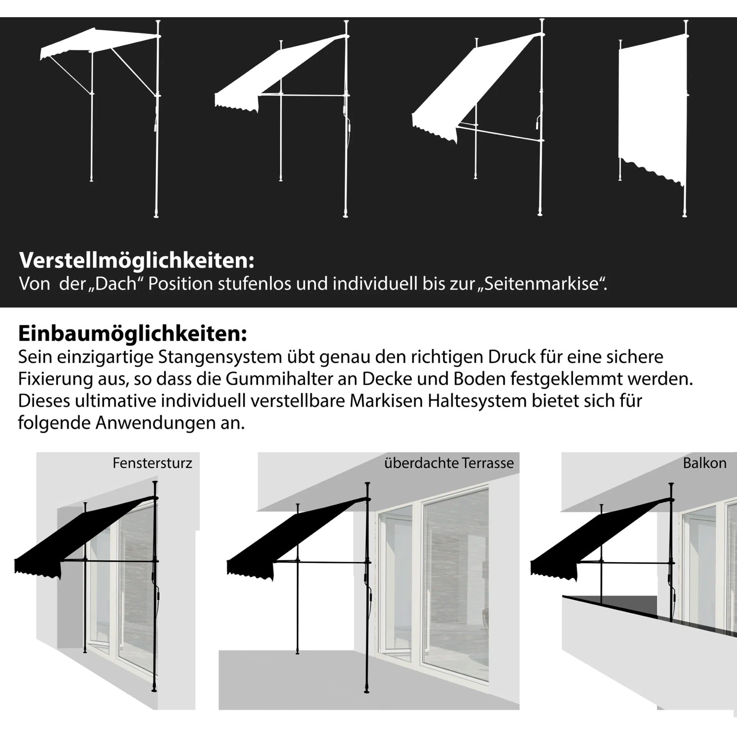 Balkonmarkise Ohne Bohren – 3 M Sonnenschutz Aus 100% Polyester, Wasserdicht, Manuelle Bedienung, Rot