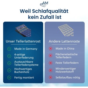 Grafik: AM Qualitätsmatratzen Tellerlattenrost Vorteile gegenüber anderen Lattenrosten.