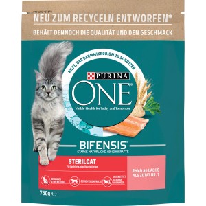 Purina One Sterilcat Katzenfutter mit Lachs, 750g Beutel. Trockenfutter für sterilisierte Katzen.