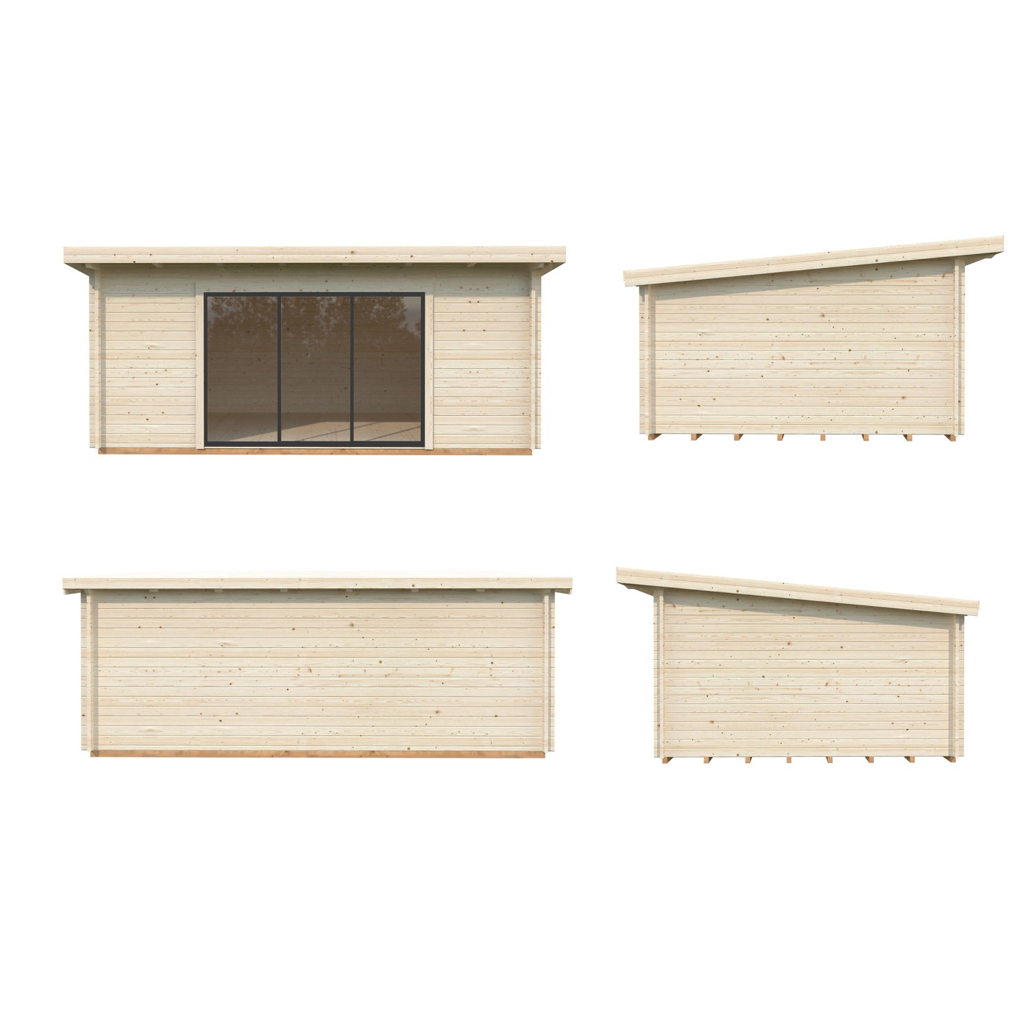 Palmako Gartenhaus Lea, 530x380 cm, hellgrau-anthrazit, mit Schiebetüren und Fußboden.